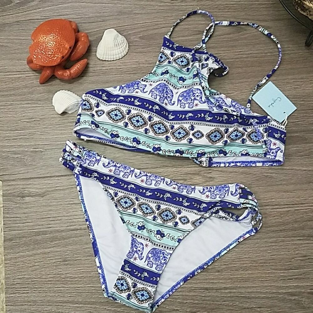 NWT Cupshe elephant‎ print halter bikini sz L